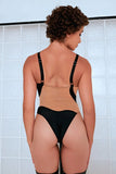 Creatures of XIX Bodysuits Silhouette One Piece Bodysuit- Black with Cream Mesh