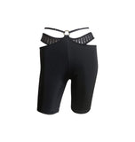 Hamade Activewear Leggings Black Striped Mesh Ring Front Cycling Leggings