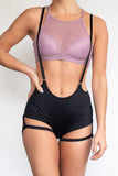 Lunalae Bottoms Zena Garter Overall Shorts- Black