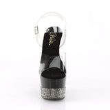 7" Heel, 2 3/4" PF 7" - 7 1/2" Heel Clr/Blk-Pewter RS ADO708-3/C/B-PW
