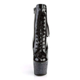 7" Heel, 2 3/4" PF Ankle/Mid-Calf Boots Blk Pat/Blk Multi Glitter ADO1020LG/B/M