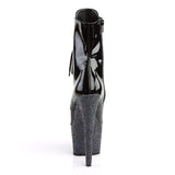 7" Heel, 2 3/4" PF Ankle/Mid-Calf Boots Blk Pat/Blk Multi Glitter ADO1020LG/B/M