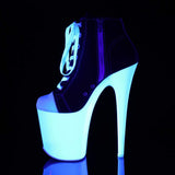 8" Heel, 4" PF Ankle/Mid-Calf Boots Blk Canvas/Neon White FLAM800SK-02/BCA/NW