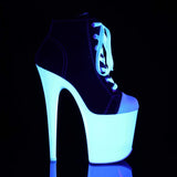8" Heel, 4" PF Ankle/Mid-Calf Boots Blk Canvas/Neon White FLAM800SK-02/BCA/NW