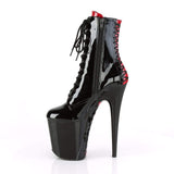 Pleaser Shoes 8" Heel, 4" PF Ankle/Mid-Calf Boots Blk Pat/Blk FLAM1020FH/B/M