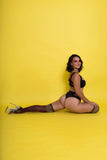 Rolling Accessories Red Lurex Thigh High Socks with Golden Band