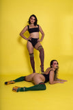 Rolling Accessories Red Lurex Thigh High Socks with Golden Band