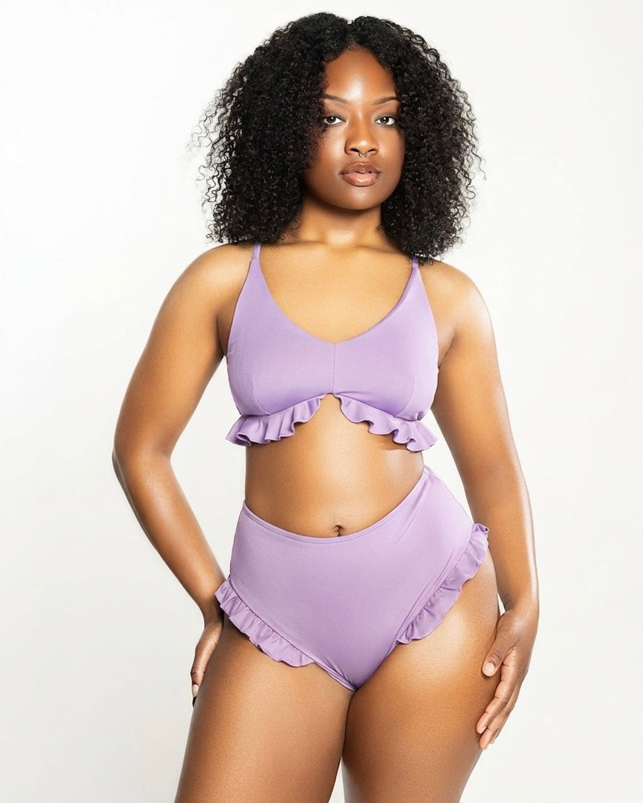 Ruffle Me Up High Waist Bottoms - Orchid