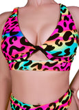 Cleo The Hurricane Crop Top Neon Leopard Twist Sports Bra