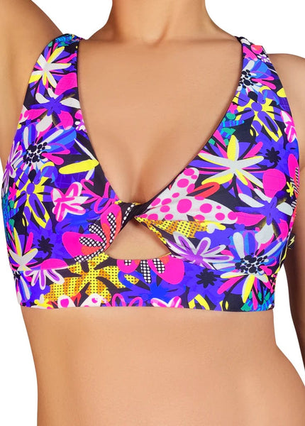 Cleo the Hurricane Tops Neon Floral Twist Top