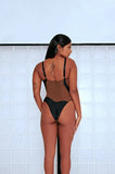 Creatures of XIX Bodysuits Silhouette One Piece Bodysuit- Black with Cocoa Mesh