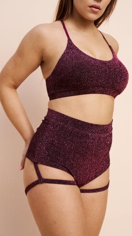 Lunalae Shorts Lure You High Waisted Garter Shorts - Coral Shimmer