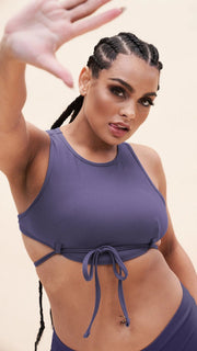 Lunalae Tops Mabel Ribbed Tie Front Crop Top- Twilight