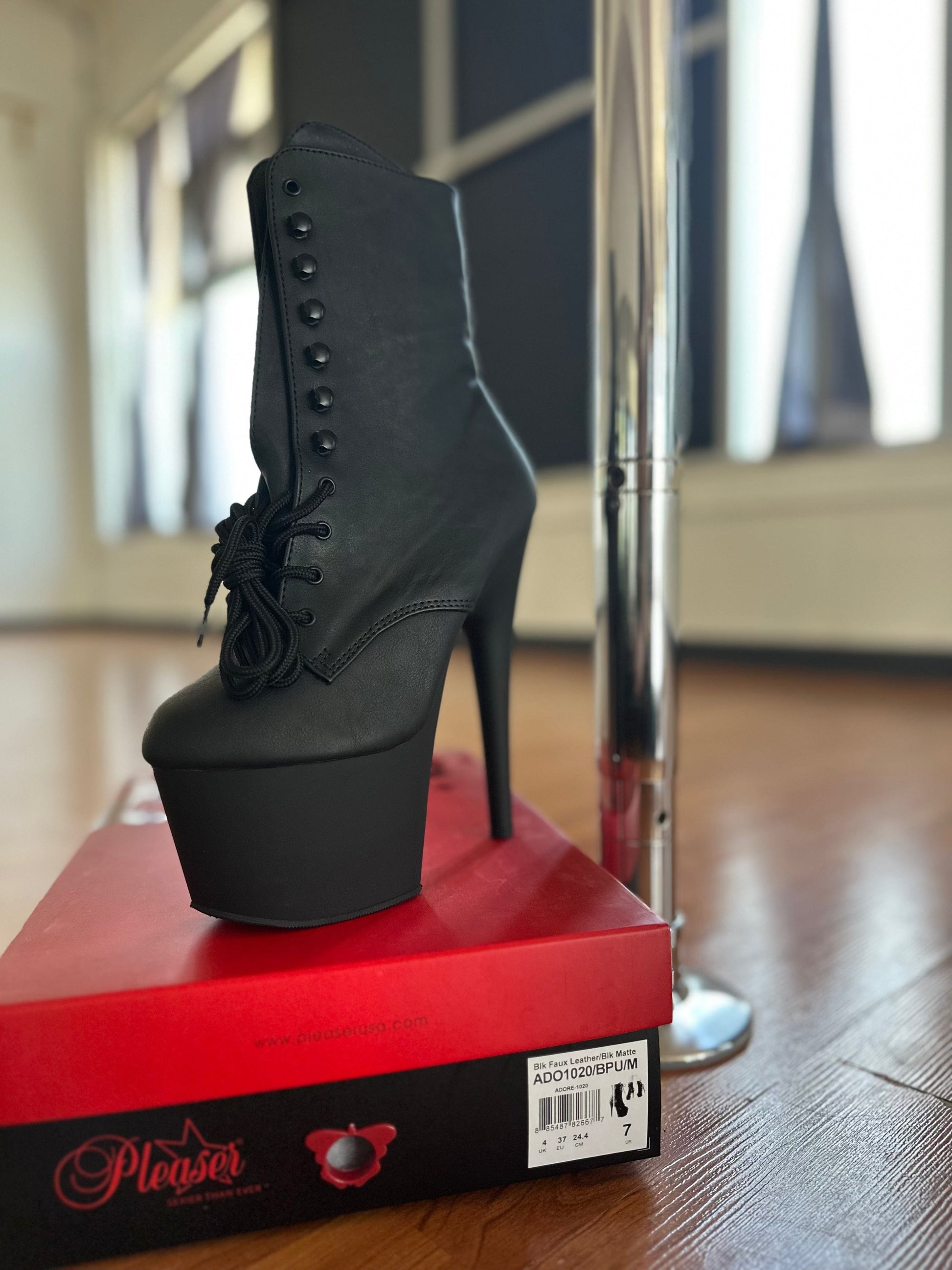 Pleaser SALE - Adore 1020 Black Faux Leather Size 7