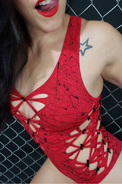 Twisted Movement Bodysuits Red Drizzle Chaos Geo Leo