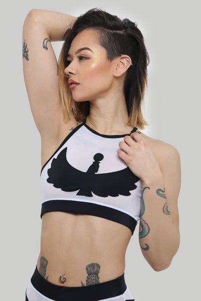 Goddess Halter Top - Black with White Mesh - Creatures of XIX - PoleActive