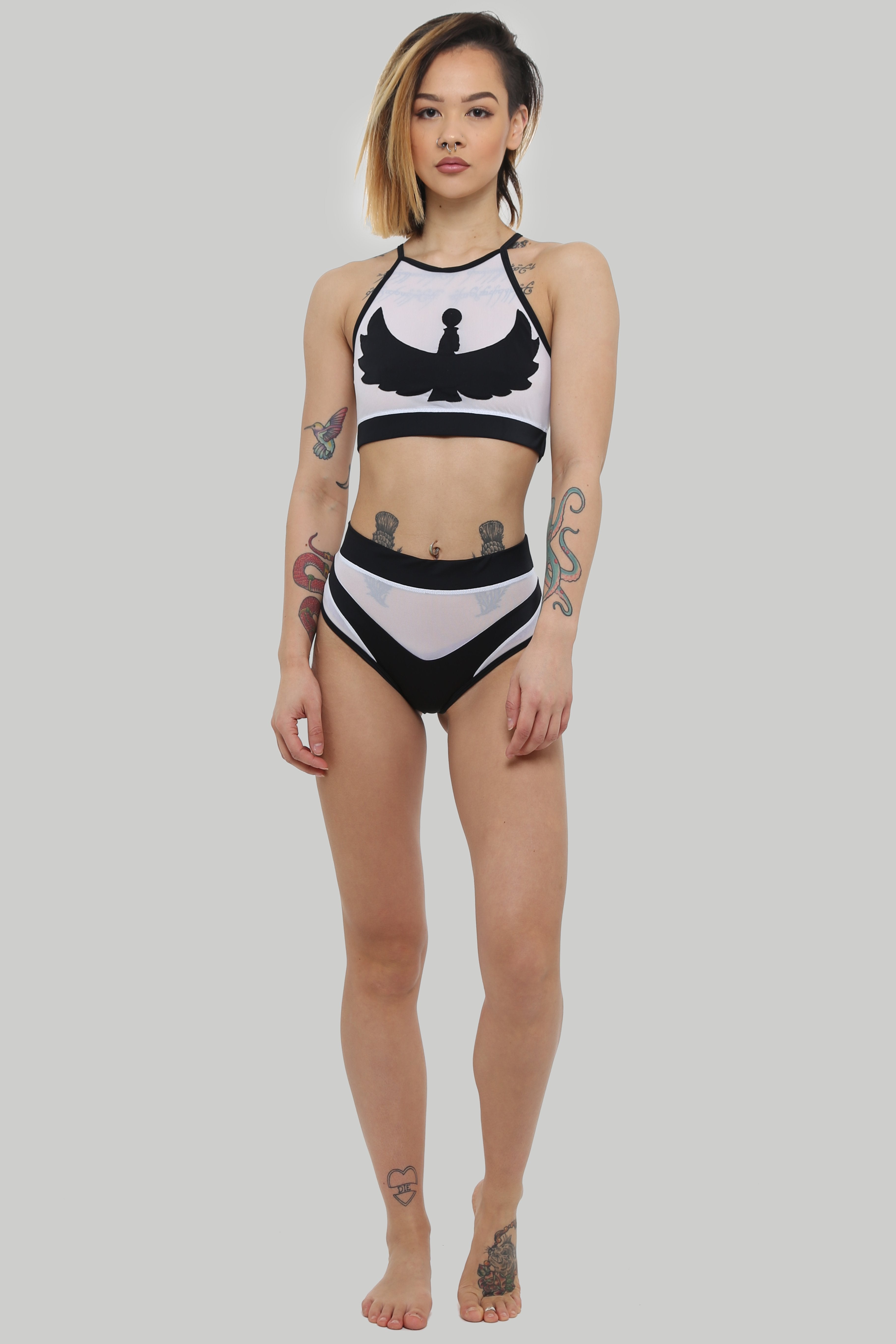 Goddess Halter Top - Black with White Mesh - Creatures of XIX - PoleActive
