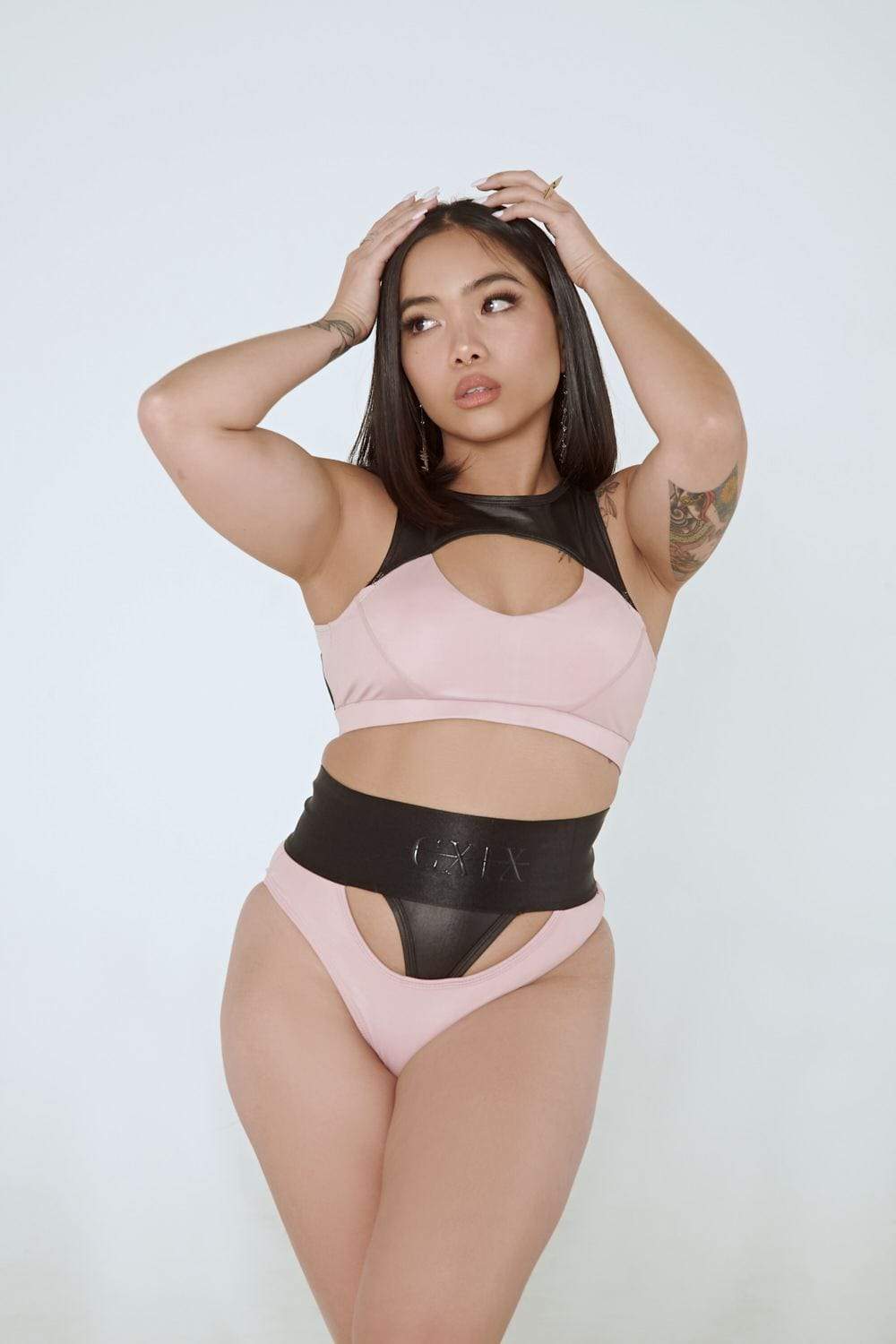 Creatures of XIX Tops I Slay Sports Bra- Pink/Black