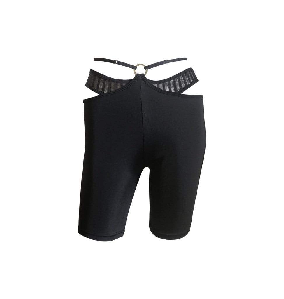 Hamade Activewear Leggings Black Striped Mesh Ring Front Cycling Leggings