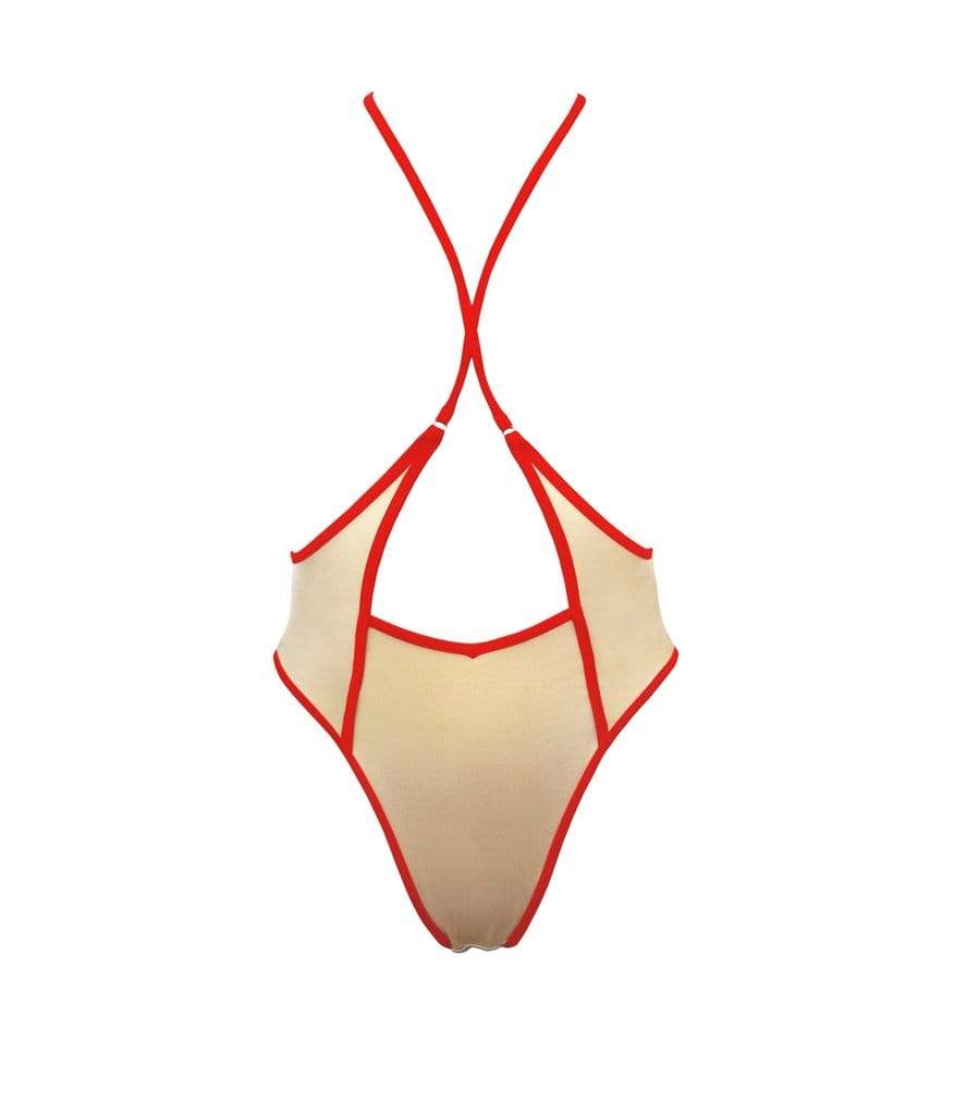 Hamade Activewear Shorts Nude High Waisted Slings Bottom with Red Binding