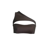 Hamade Activewear Tops One Shoulder Top - Dark Brown