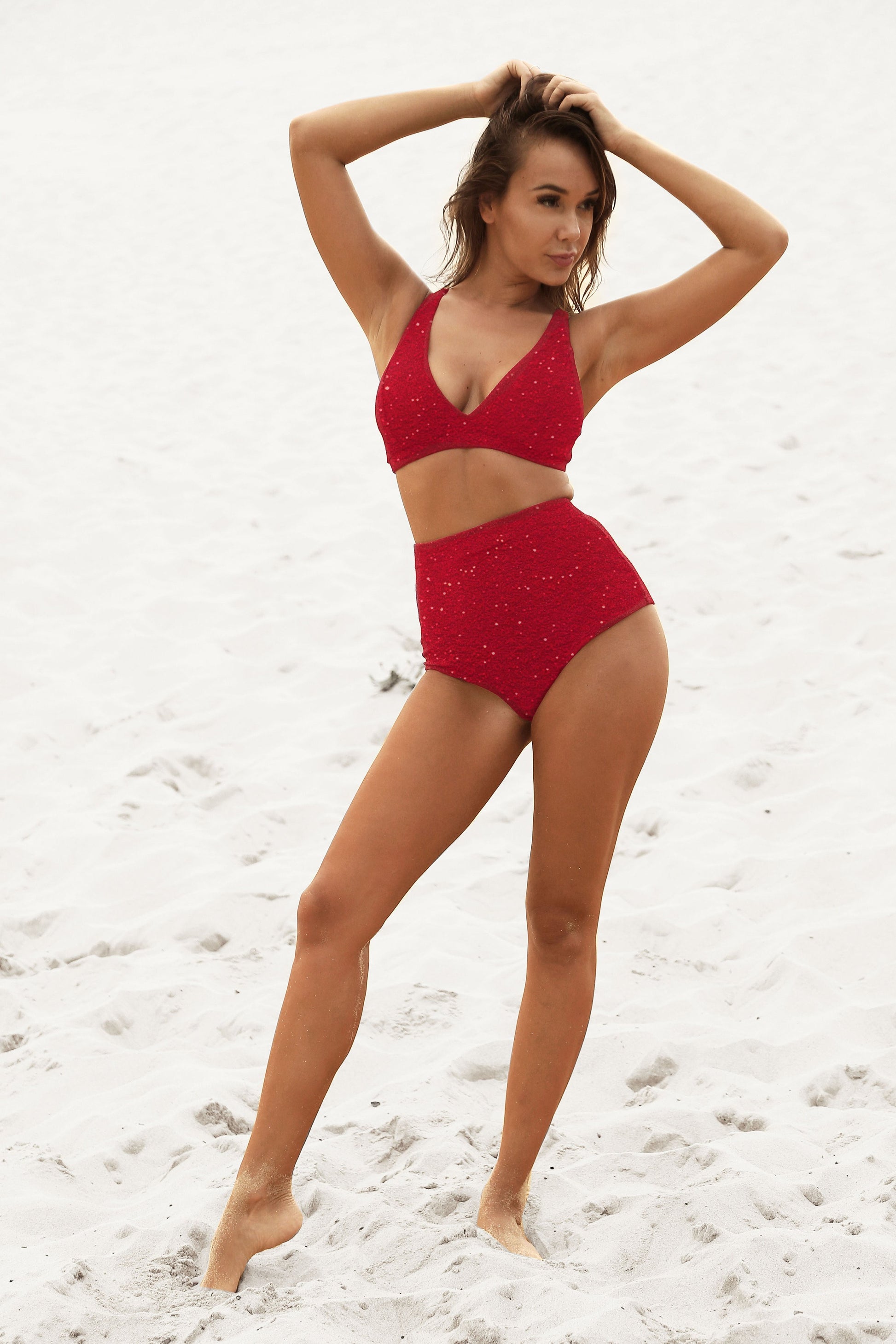 Luna Pole Wear Shorts Luminous High Waist Bottoms - Red