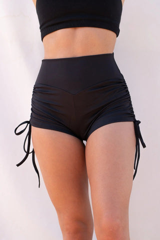 Lunalae Bottoms High waist Drawstring Shorts Recycled- Black