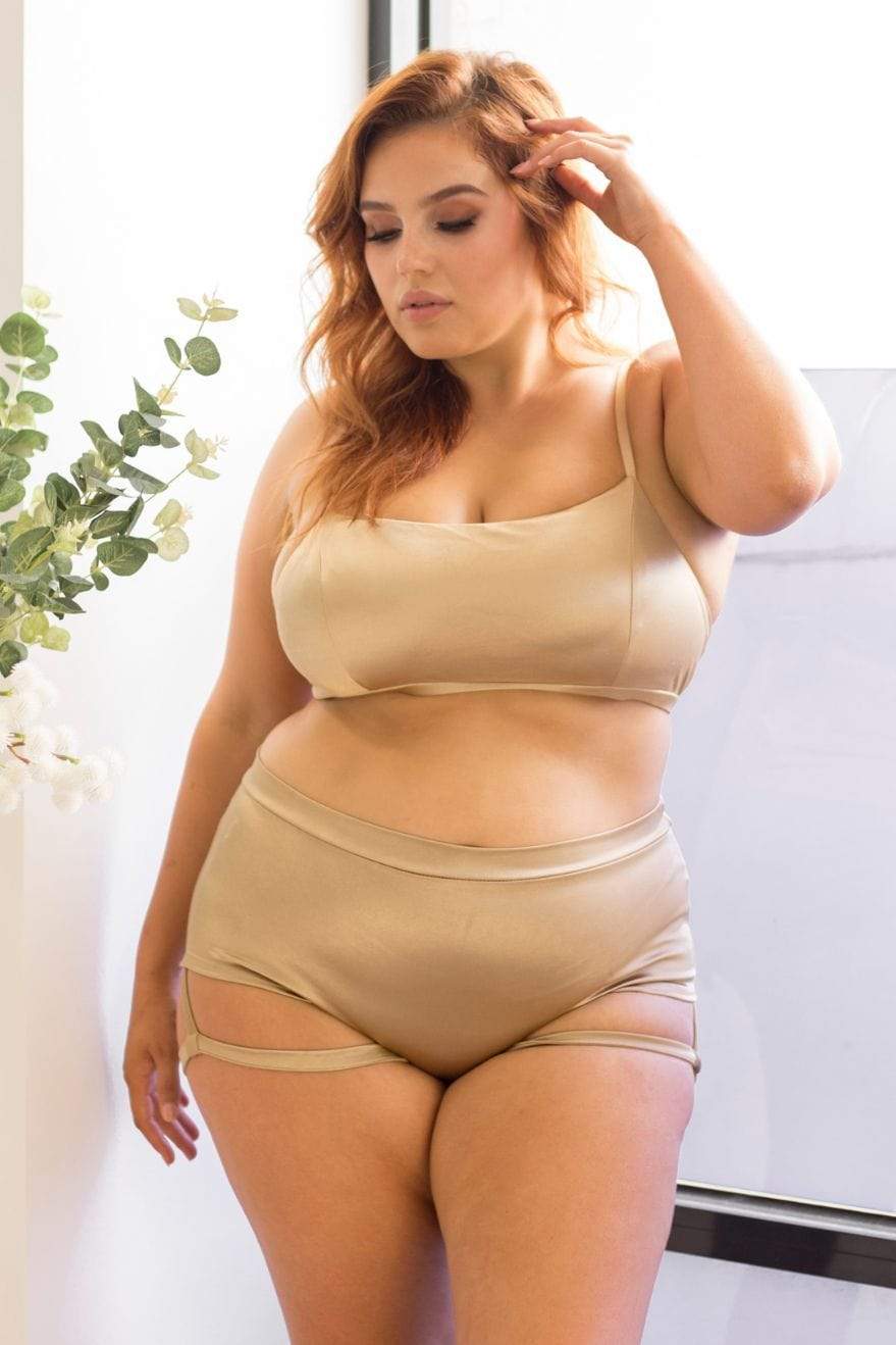 Lunalae Shorts Lure You High Waisted Garter Shorts Gold