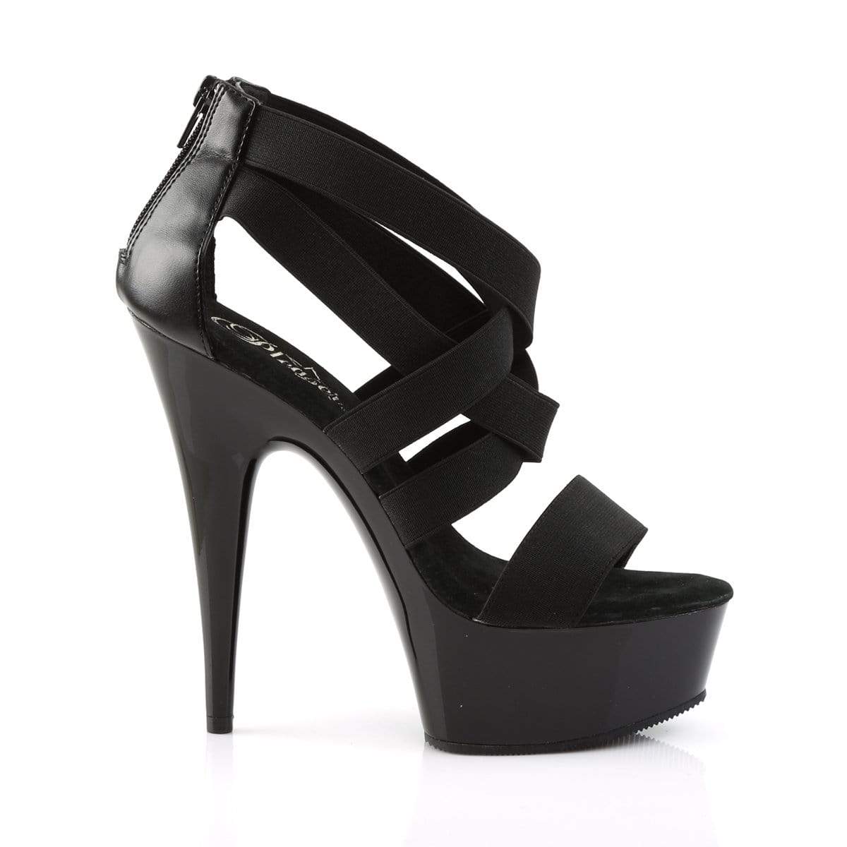 Pleaser Shoes 6" Heel, 1 3/4" PF 6" - 6 1/2" Heel Blk Elastic Band-Faux Leather/Blk DEL669/B/M