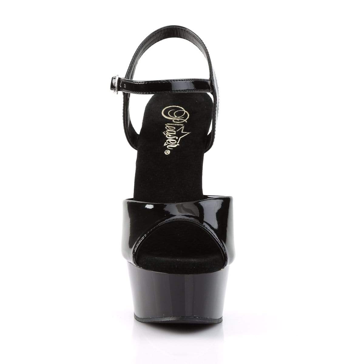 Pleaser Shoes 6" Heel, 1 3/4" PF 6" - 6 1/2" Heel Blk Pat/Blk DEL609/B/M