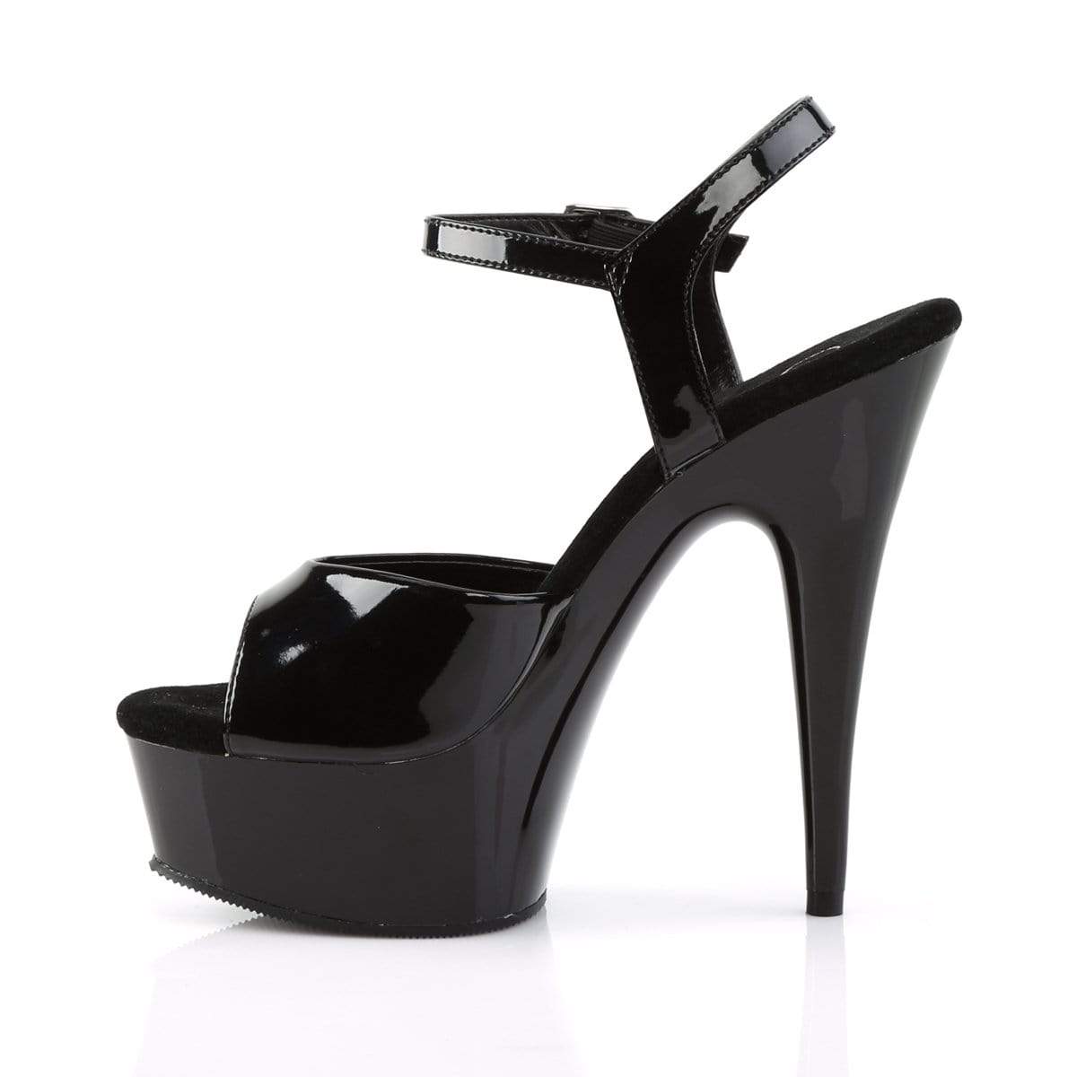 Pleaser Shoes 6" Heel, 1 3/4" PF 6" - 6 1/2" Heel Blk Pat/Blk DEL609/B/M