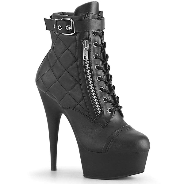 Pleaser Shoes 6" Heel, 1 3/4" PF Ankle/Mid-Calf Boots Blk Faux Leather/Blk Matte DEL600-05/BPU/M