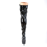 6" Heel, 1 3/4" PF Thigh High Boots Blk Str Pat/Blk DEL3023/B/M
