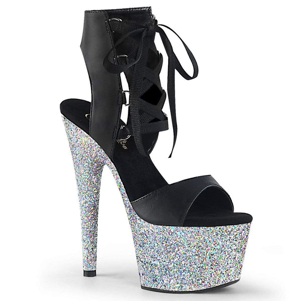 7" Heel, 2 3/4" PF 7" - 7 1/2" Heel Blk Faux Leather/Slv Multi Glitter ADO700-14LG/BPU/SG