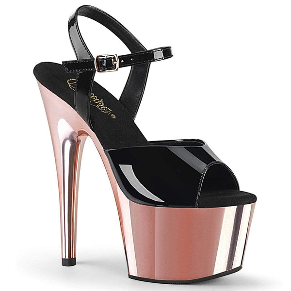 7" Heel, 2 3/4" PF 7" - 7 1/2" Heel Blk Pat/Rose Gold Chrome ADO709/B/ROGLDCH