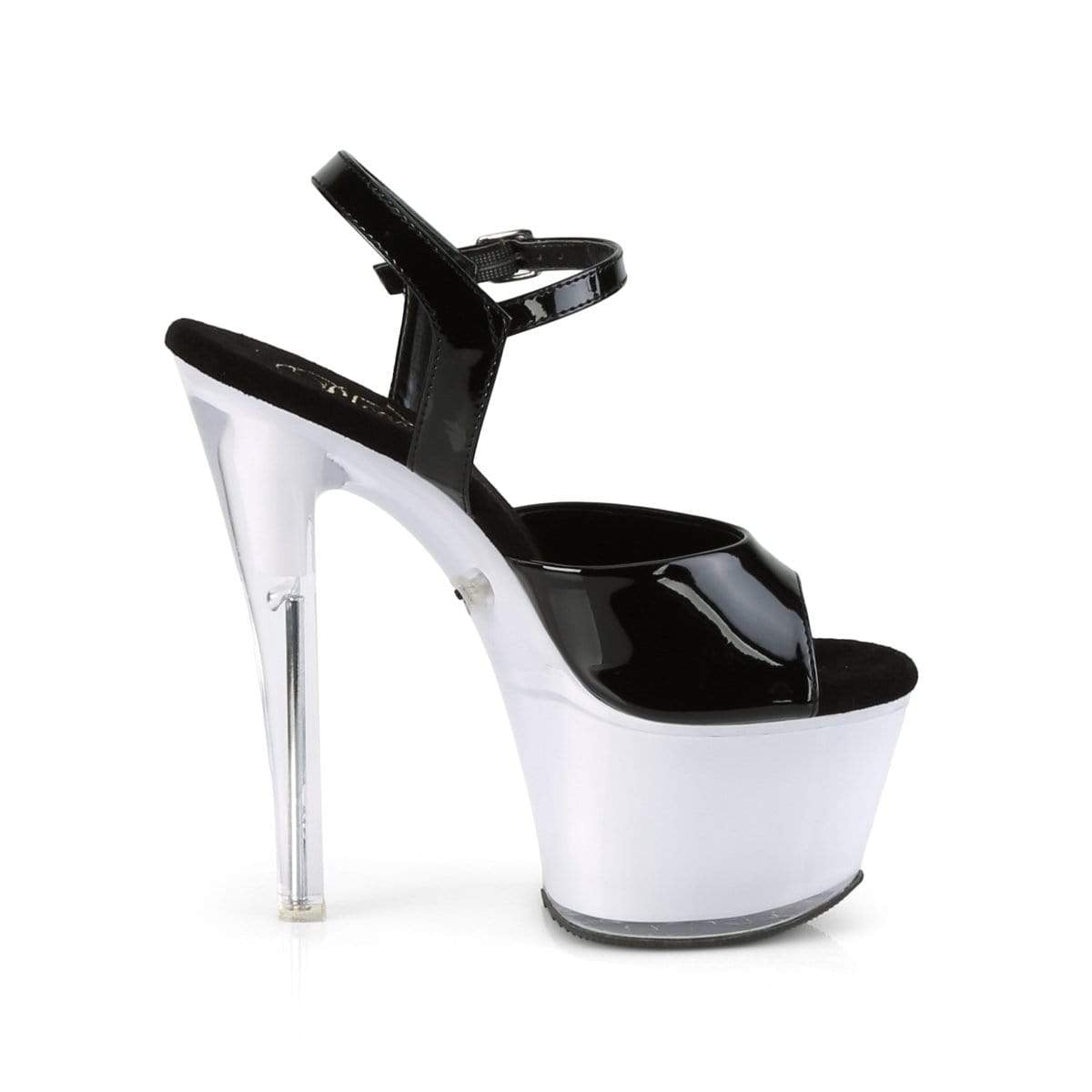 7" Heel, 2 3/4" PF 7" - 7 1/2" Heel Blk Pat/White Glow DISCOLT709/B/WGLOW