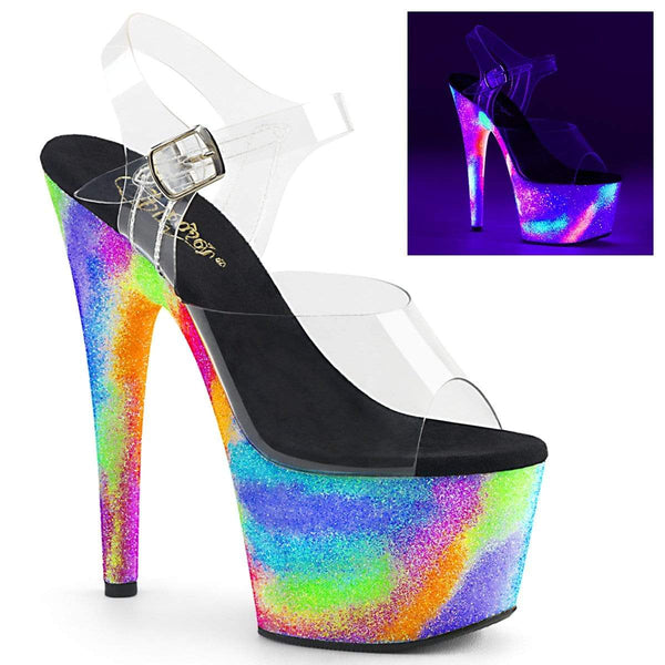 7" Heel, 2 3/4" PF 7" - 7 1/2" Heel Clr/Neon Galaxy Glitter ADO708GXY/C/NGXY