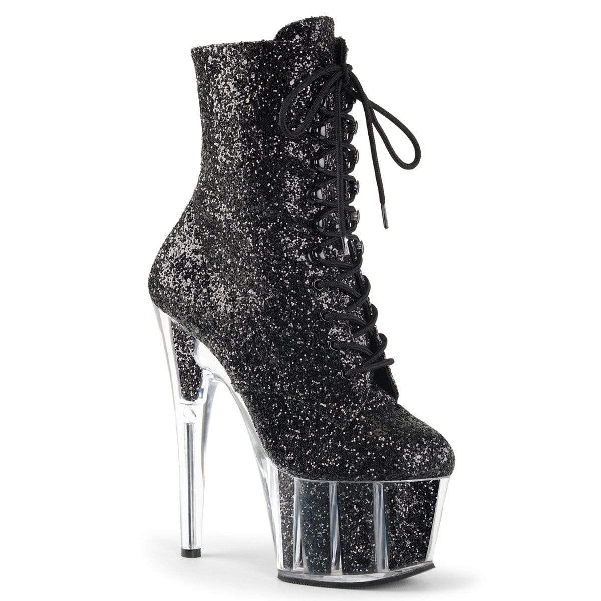 7" Heel, 2 3/4" PF Ankle/Mid-Calf Boots Blk Glitter/Blk Glitter ADO1020G/B/M