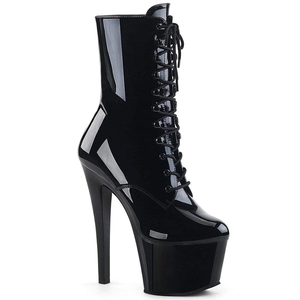 Pleaser Shoes 7" Heel, 2 3/4" PF Ankle/Mid-Calf Boots Blk Pat/Blk SKY1020/B/M