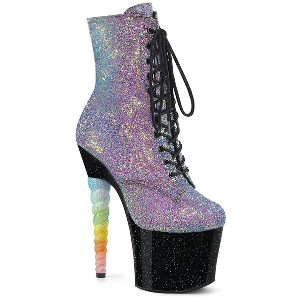 7" Heel, 3 1/4" PF Ankle/Mid-Calf Boots Purple-Blue Glitter/Blk UNI1020G/PP-BLUG/B