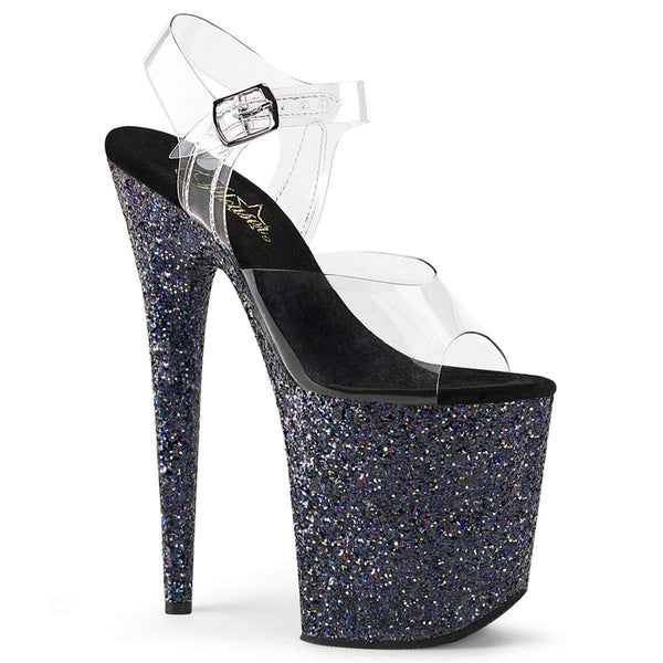 8" Heel, 4" PF 8" Heel Clr/Blk Multi Glitter FLAM808LG/C/BG