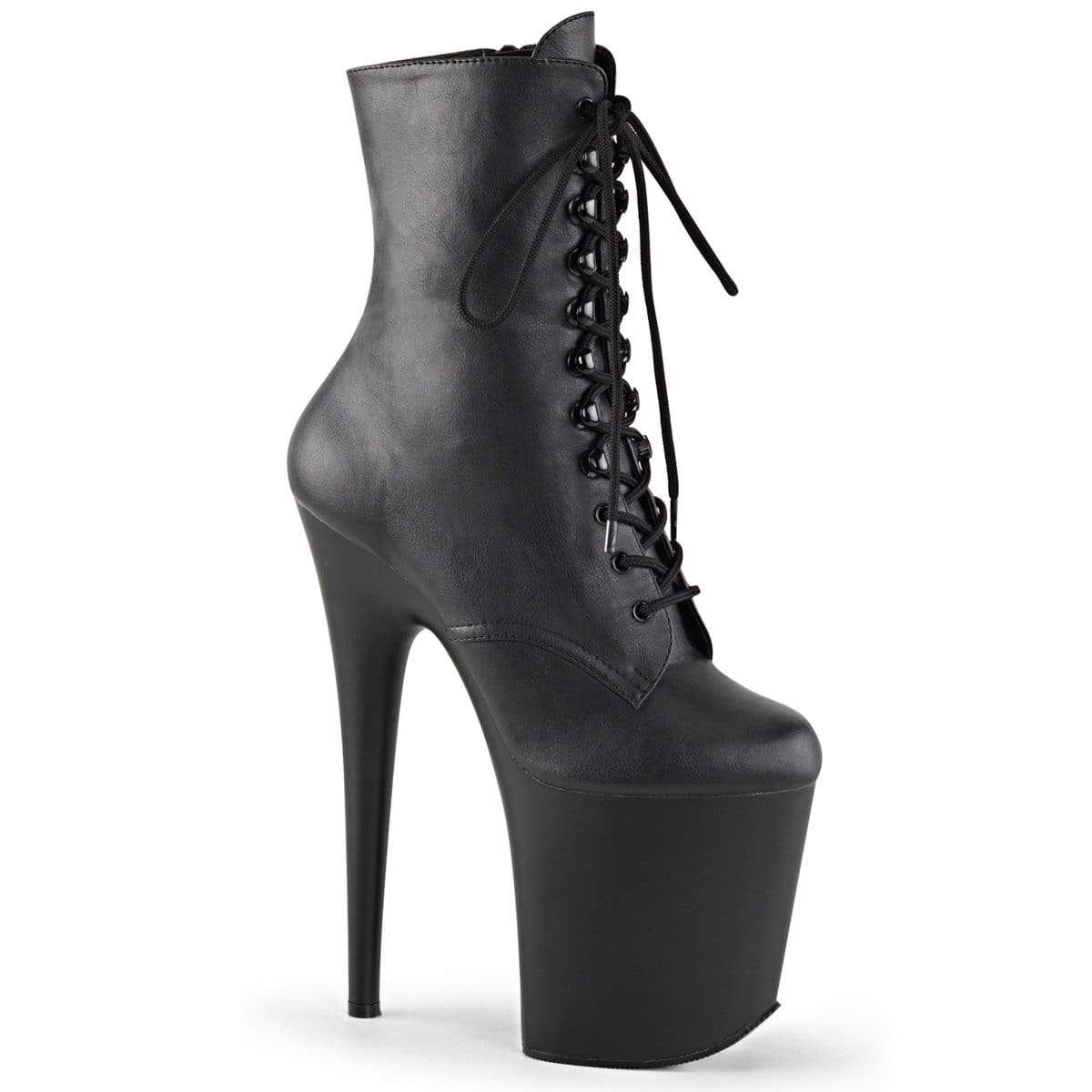 8" Heel, 4" PF Ankle/Mid-Calf Boots Blk Faux Leather/Blk Matte FLAM1020/BPU/M