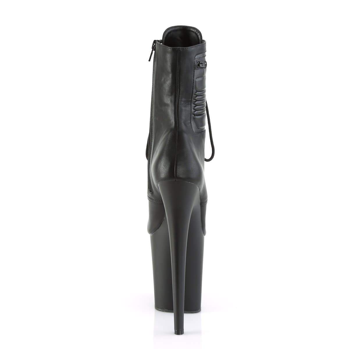 Pleaser Shoes 8" Heel, 4" PF Ankle/Mid-Calf Boots Blk Faux Leather/Blk Matte FLAM1020PK/BPU/M