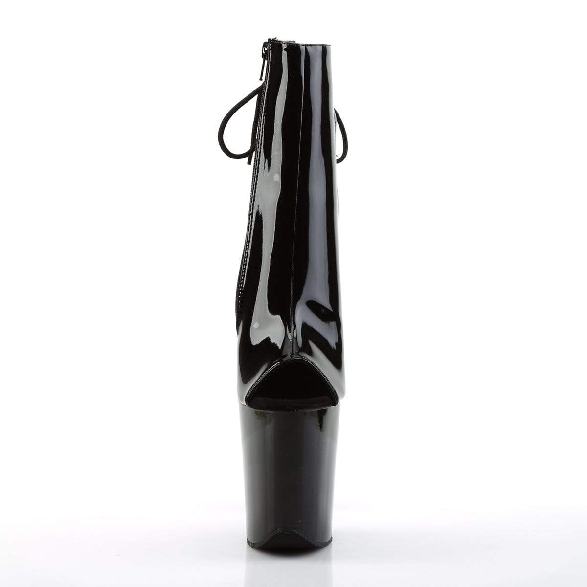 8" Heel, 4" PF Ankle/Mid-Calf Boots Blk Pat/Blk FLAM1018/B/M