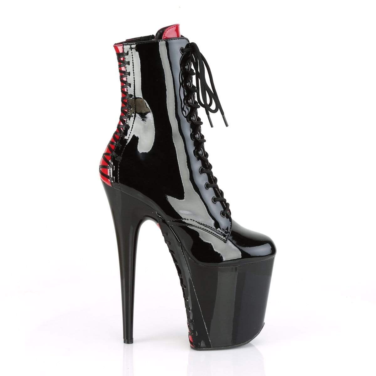 Pleaser Shoes 8" Heel, 4" PF Ankle/Mid-Calf Boots Blk Pat/Blk FLAM1020FH/B/M