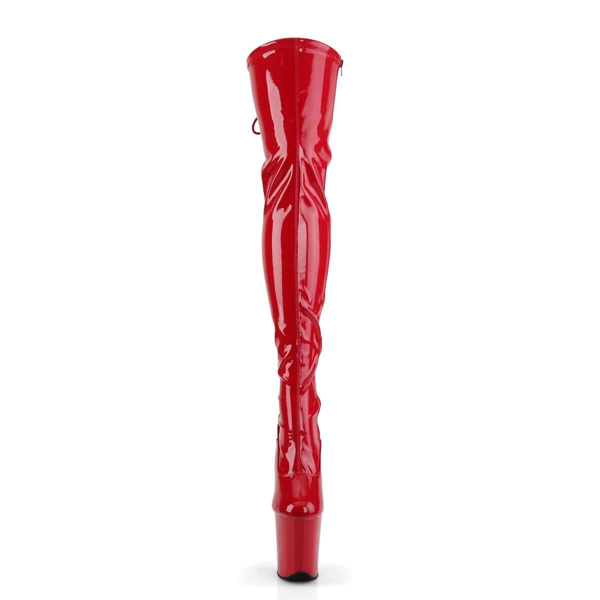 8" Heel, 4" PF Thigh High Boots Red Str Pat/Red FLAM3063/R/M