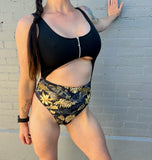 Shark Polewear Bodysuits Lolita- Black and Gold Jungle