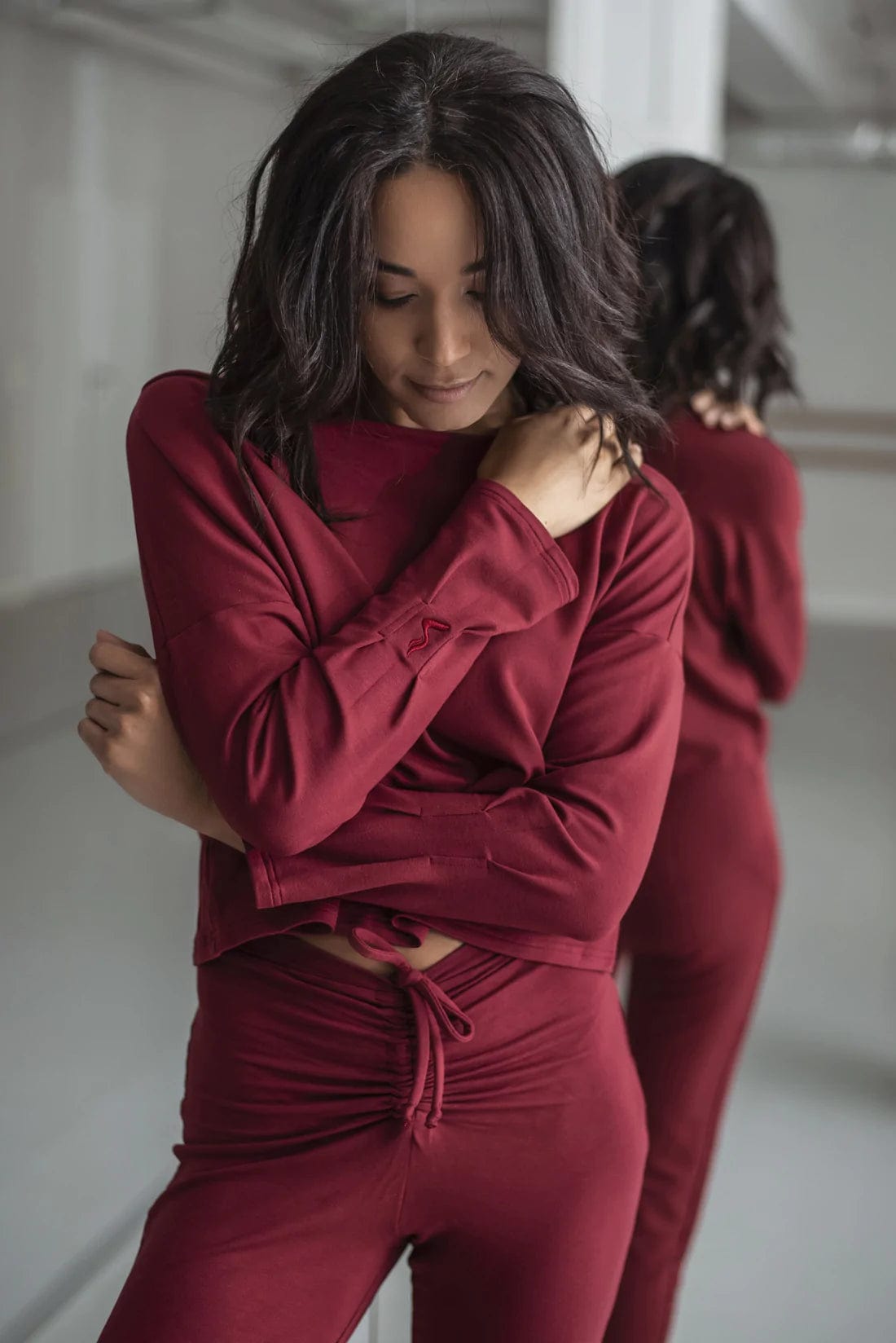 Sway Polewear Tops Christy Long Sleeve Crop Top Burgundy Wine